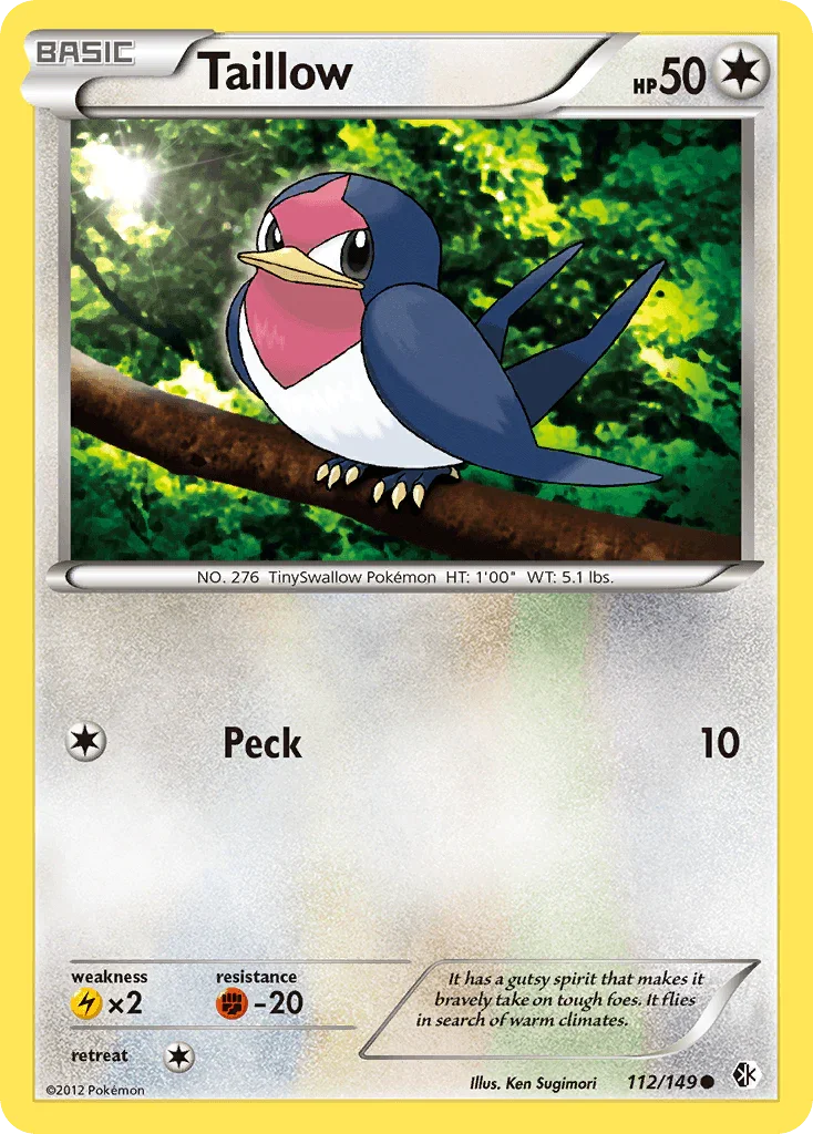 112, Black & White: Boundaries Crossed, Colorless, Common, Fighting[-20], Lightning[×2], Normal, Reverse Holofoil Taillow (112/149) [Black & White: Boundaries Crossed] - Trading Card World