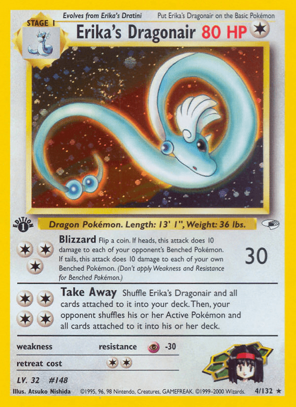 1st Edition Holofoil, Colorless, Gym Heroes 1st Edition, Holo Rare, Psychic[-30] Erika's Dragonair (4/132) [Gym Heroes 1st Edition] - Trading Card World