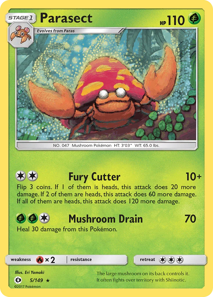 Fire[×2], Grass, Normal, Rare, Reverse Holofoil, Sun & Moon: Base Set Parasect (5/149) [Sun & Moon: Base Set] - Trading Card World