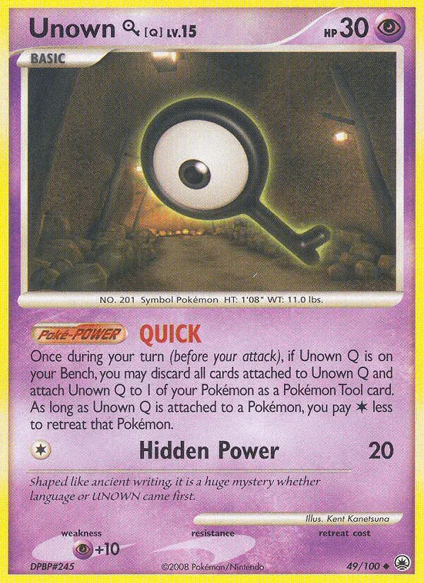 49, Diamond & Pearl: Majestic Dawn, Normal, Psychic, Psychic[+10], Reverse Holofoil, Uncommon Unown Q (49/100) [Diamond & Pearl: Majestic Dawn] - Trading Card World