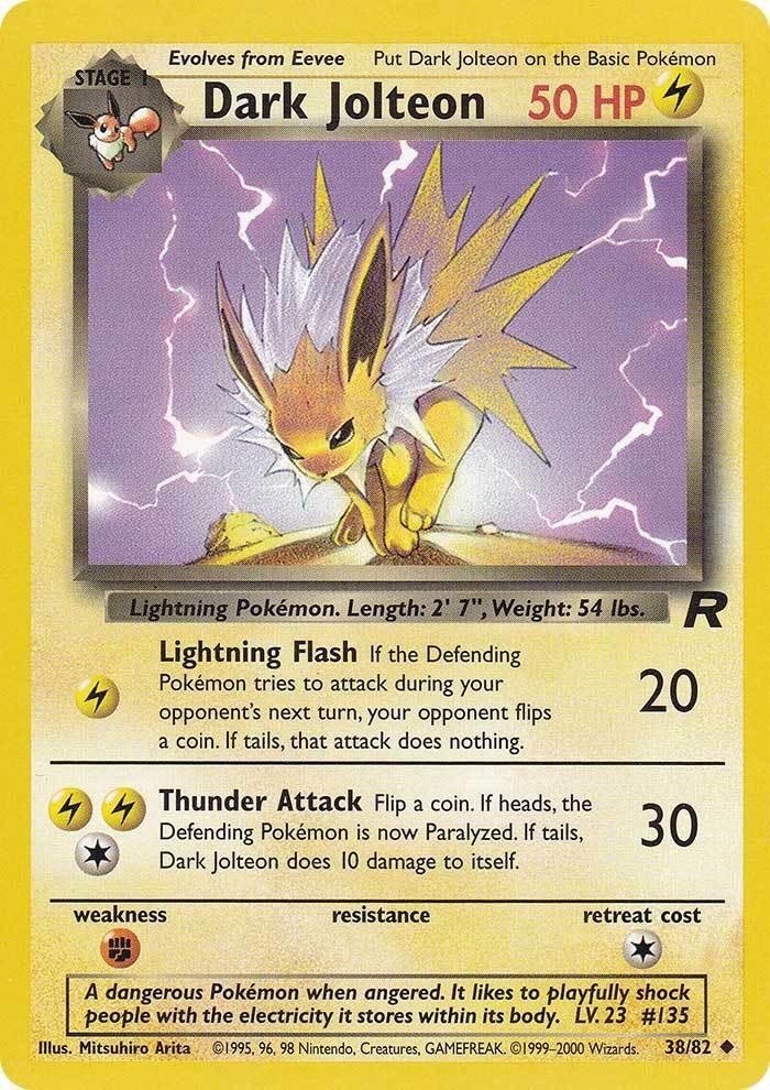38, Fighting[×2], Lightning, Normal, Team Rocket Unlimited, Uncommon Dark Jolteon (38/82) [Team Rocket Unlimited] - Trading Card World