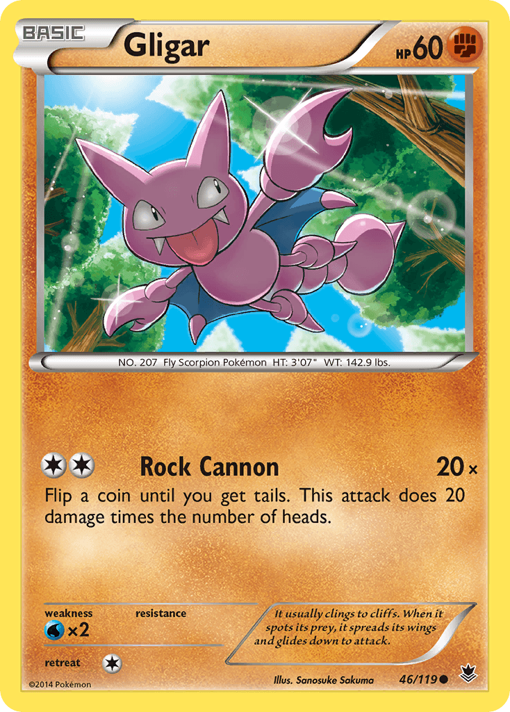 46, Common, Fighting, Normal, Reverse Holofoil, Water[×2], XY: Phantom Forces Gligar (46/119) [XY: Phantom Forces] - Trading Card World