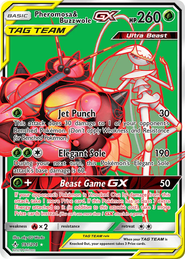 191, Fire[×2], Grass, Holofoil, Sun & Moon: Unbroken Bonds, Ultra Rare Pheromosa & Buzzwole GX (191/214) [Sun & Moon: Unbroken Bonds] - Trading Card World