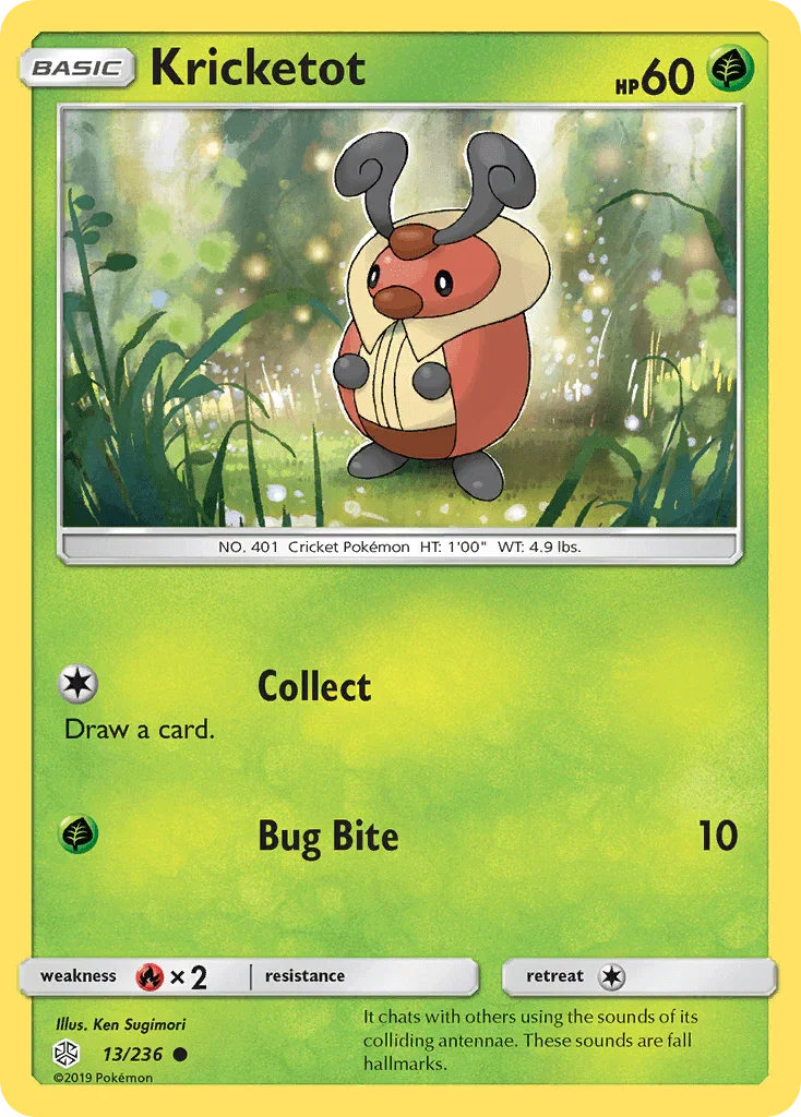 13, Common, Fire[×2], Grass, Normal, Reverse Holofoil, Sun & Moon: Cosmic Eclipse Kricketot (13/236) [Sun & Moon: Cosmic Eclipse] - Trading Card World