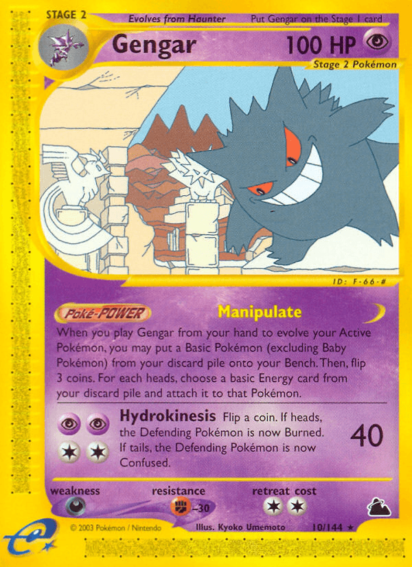 10, Dark[×2], Fighting[-30], Normal, Psychic, Rare, Reverse Holofoil, Skyridge Gengar (10/144) [Skyridge] - Trading Card World