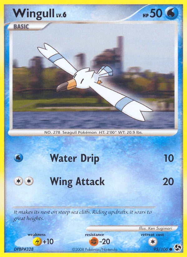95, Common, Diamond & Pearl: Great Encounters, Fighting[-20], Lightning[+10], Normal, Reverse Holofoil, Water Wingull (95/106) [Diamond & Pearl: Great Encounters] - Trading Card World