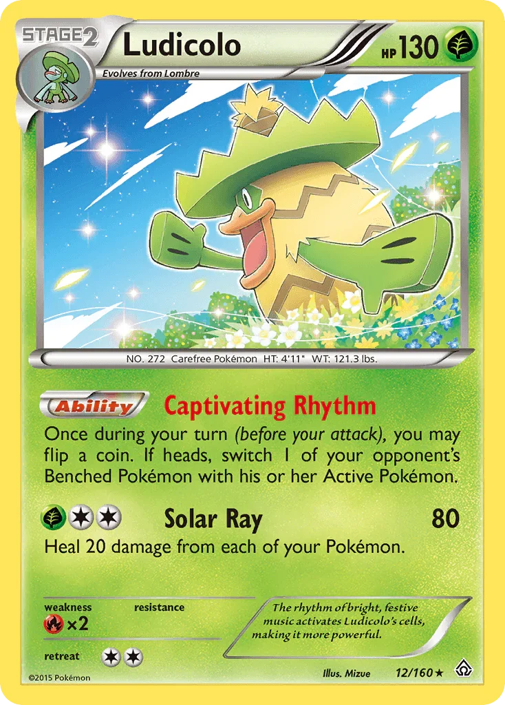 12, Fire[×2], Grass, Holo Rare, Holofoil, Reverse Holofoil, XY: Primal Clash Ludicolo (12/160) [XY: Primal Clash] - Trading Card World