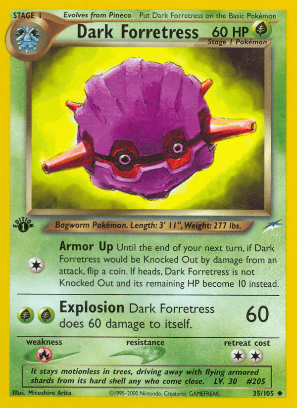 1st Edition Normal, 35, Fire[×2], Grass, Neo Destiny 1st Edition, Uncommon Dark Forretress (35/105) [Neo Destiny 1st Edition] - Trading Card World