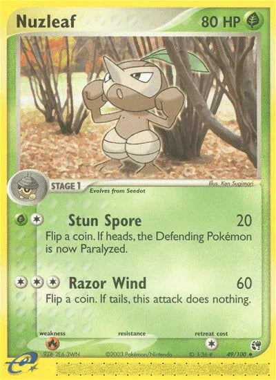 49, EX: Sandstorm, Fire[×2], Grass, Normal, Reverse Holofoil, Uncommon Nuzleaf (49/100) [EX: Sandstorm] - Trading Card World