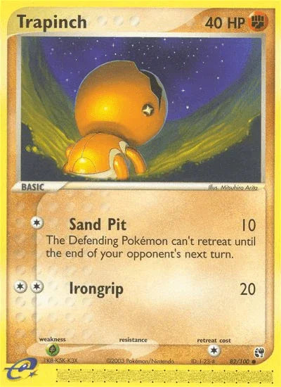 82, Common, EX: Sandstorm, Fighting, Grass[×2], Normal, Reverse Holofoil Trapinch (82/100) [EX: Sandstorm] - Trading Card World