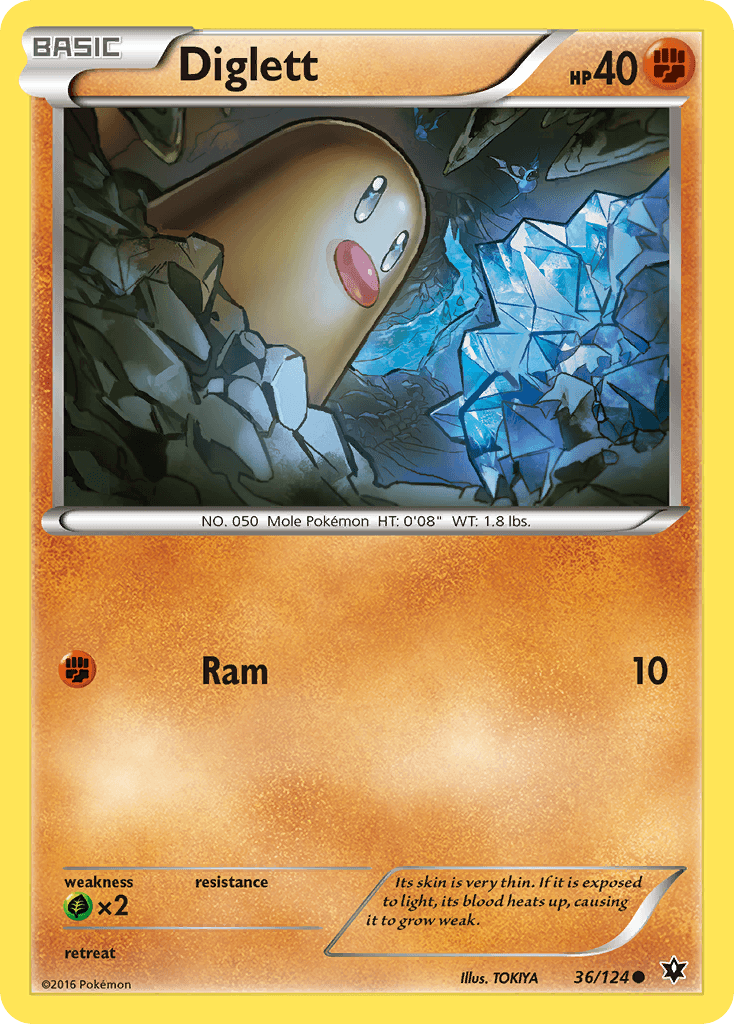36, Common, Fighting, Grass[×2], Normal, Reverse Holofoil, XY: Fates Collide Diglett (36/124) [XY: Fates Collide] - Trading Card World