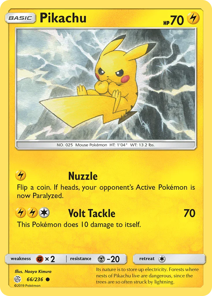 66, Common, Fighting[×2], Lightning, Metal[-20], Normal, Reverse Holofoil, Sun & Moon: Cosmic Eclipse Pikachu (66/236) [Sun & Moon: Cosmic Eclipse] - Trading Card World
