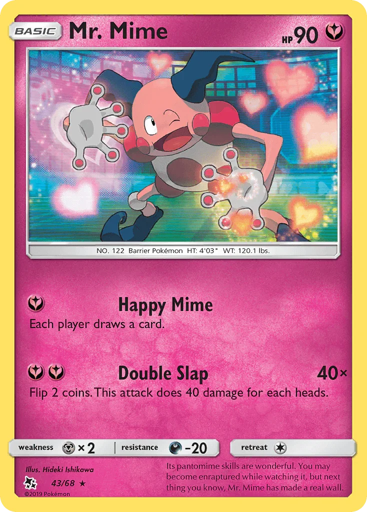 43, Darkness[-20], Fairy, Metal[×2], Normal, Rare, Reverse Holofoil, Sun & Moon: Hidden Fates Mr. Mime (43/68) [Sun & Moon: Hidden Fates] - Trading Card World