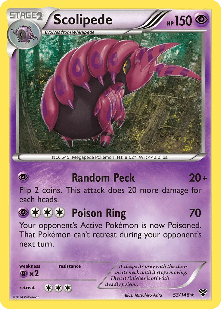 53, Normal, Psychic, Psychic[×2], Rare, Reverse Holofoil, XY: Base Set Scolipede (53/146) [XY: Base Set] - Trading Card World