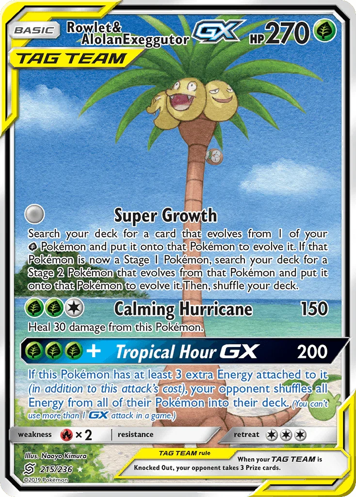 215, Fire[×2], Grass, Holofoil, Sun & Moon: Unified Minds, Ultra Rare Rowlet & Alolan Exeggutor GX (215/236) [Sun & Moon: Unified Minds] - Trading Card World
