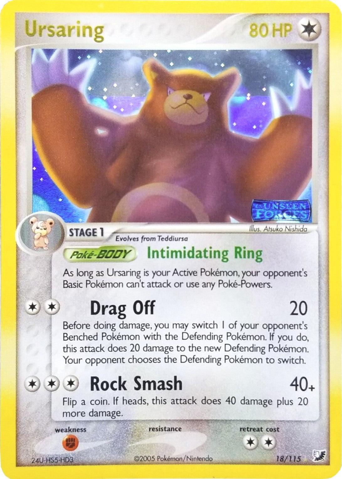 18, Colorless, EX: Unseen Forces, Fighting[×2], Holo Rare, Reverse Holofoil Ursaring (18/115) (Stamped) [EX: Unseen Forces] - Trading Card World