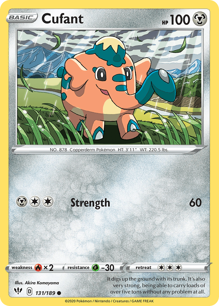 131, Common, Fire[×2], Grass[-30], Metal, Normal, Reverse Holofoil, Sword & Shield: Darkness Ablaze Cufant (131/189) [Sword & Shield: Darkness Ablaze] - Trading Card World
