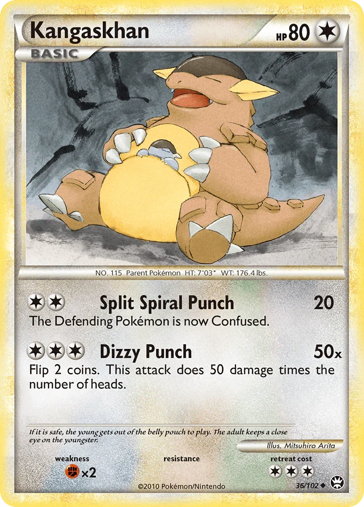 36, Colorless, Fighting[×2], HeartGold & SoulSilver: Triumphant, Normal, Reverse Holofoil, Uncommon Kangaskhan (36/102) [HeartGold & SoulSilver: Triumphant] - Trading Card World