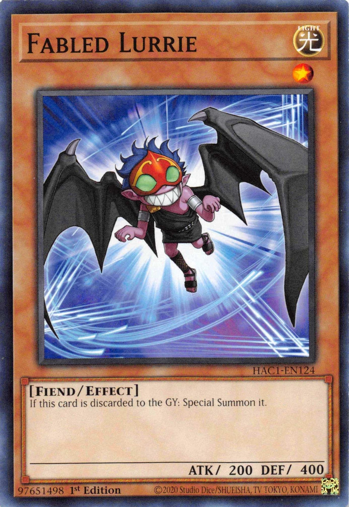 1st Edition, Common, Effect Monster, Fiend, Hidden Arsenal: Chapter 1, Light Fabled Lurrie [HAC1-EN124] Common - Trading Card World