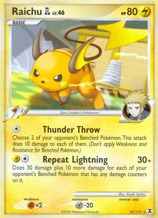 31, Fighting[×2], Lightning, Metal[-20], Normal, Platinum: Rising Rivals, Rare, Reverse Holofoil Raichu GL (31/111) [Platinum: Rising Rivals] - Trading Card World