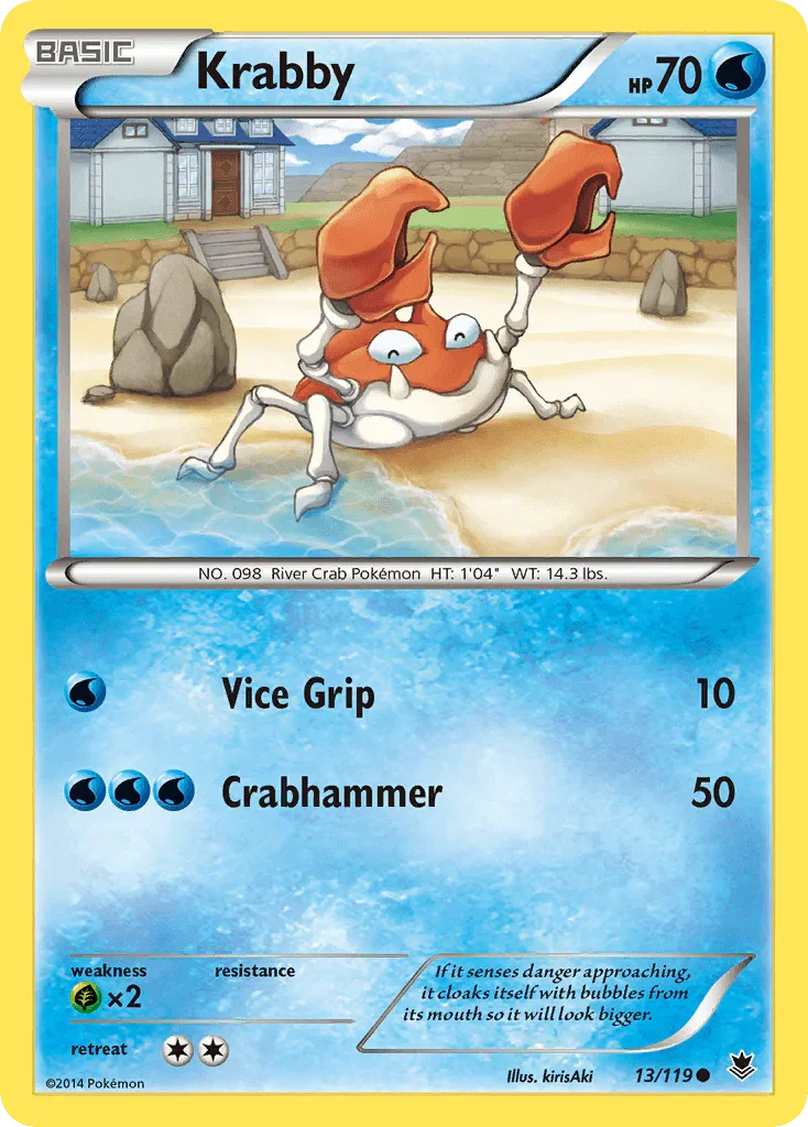 13, Common, Grass[×2], Normal, Reverse Holofoil, Water, XY: Phantom Forces Krabby (13/119) [XY: Phantom Forces] - Trading Card World