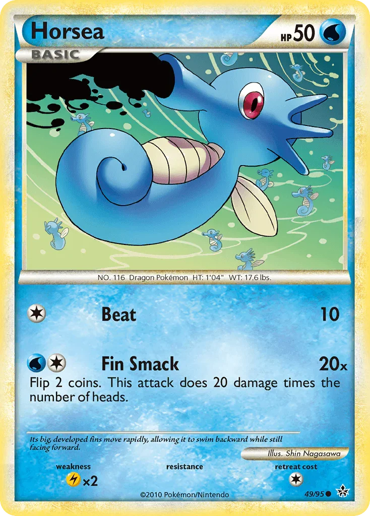 49, Common, HeartGold & SoulSilver: Unleashed, Lightning[×2], Normal, Reverse Holofoil, Water Horsea (49/95) [HeartGold & SoulSilver: Unleashed] - Trading Card World