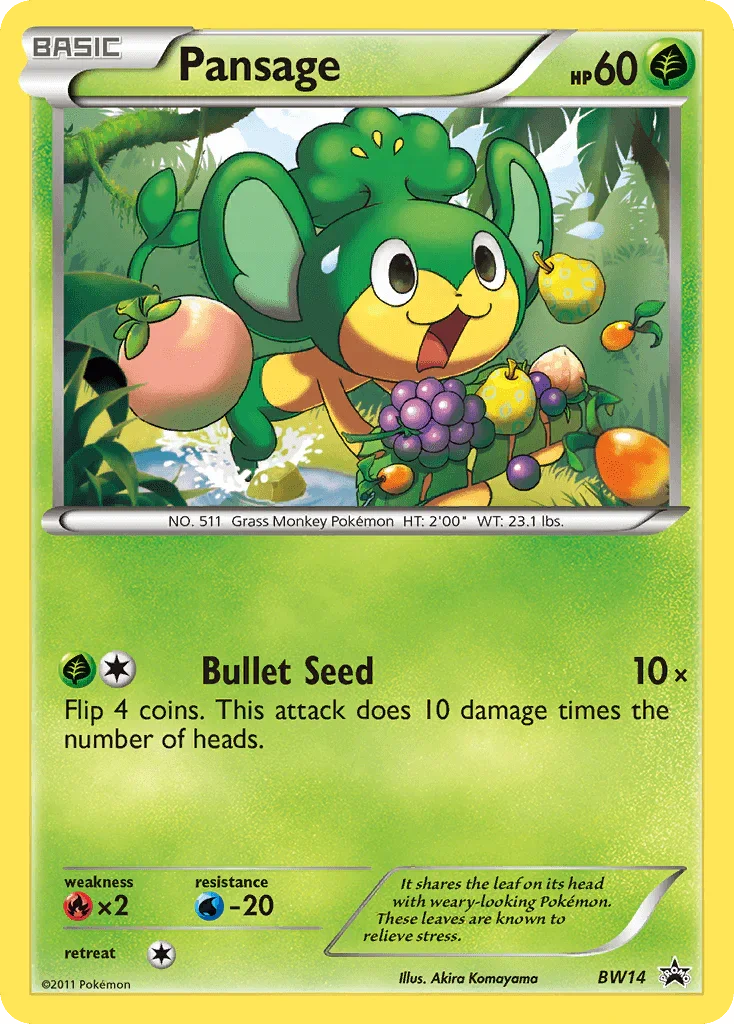 Black & White: Black Star Promos, Black Star Promo, BW14, Fire[×2], Grass, Holofoil, Normal, Water[-20] Pansage (BW14) [Black & White: Black Star Promos] - Trading Card World