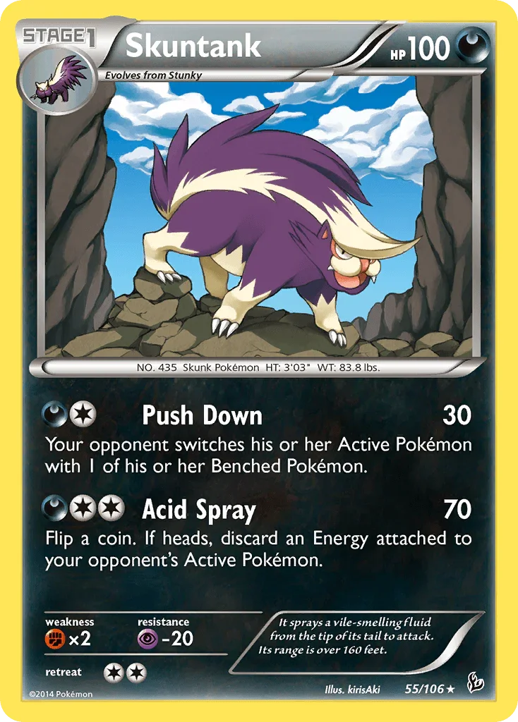 55, Darkness, Fighting[×2], Normal, Psychic[-20], Rare, Reverse Holofoil, XY: Flashfire Skuntank (55/106) [XY: Flashfire] - Trading Card World
