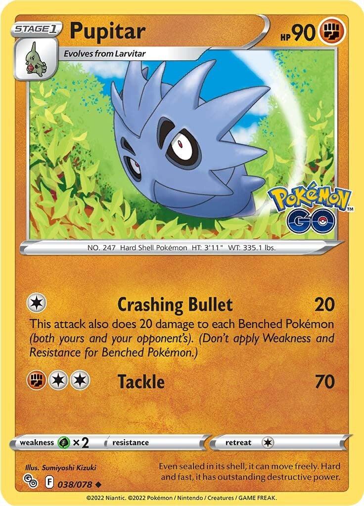 038, Fighting, Grass [x2], Normal, Pokémon GO, Reverse Holofoil, Uncommon Pupitar (038/078) [Pokémon GO] - Trading Card World