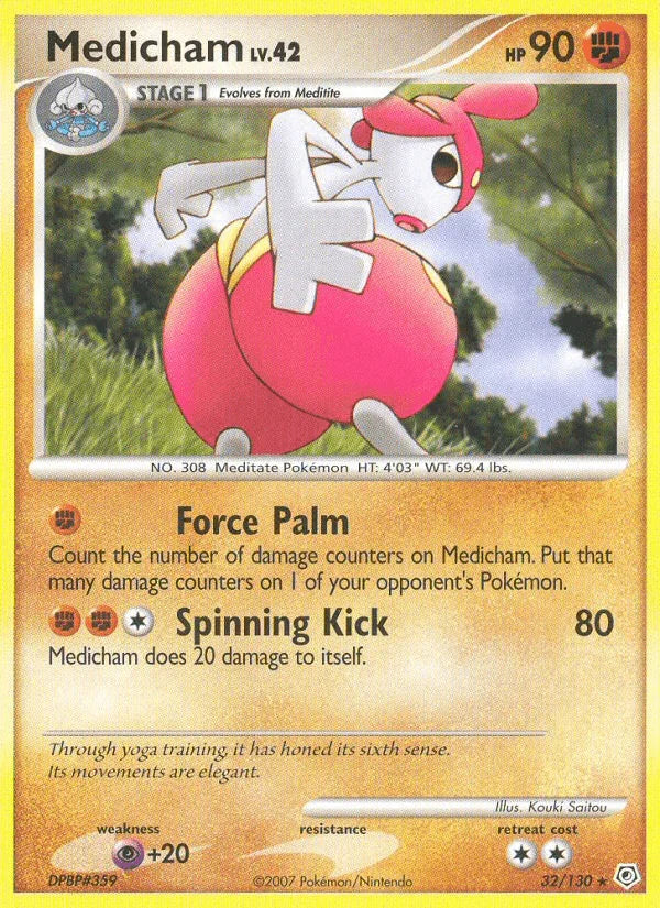 32, Diamond & Pearl: Base Set, Fighting, Normal, Psychic[+20], Rare, Reverse Holofoil Medicham (32/130) [Diamond & Pearl: Base Set] - Trading Card World