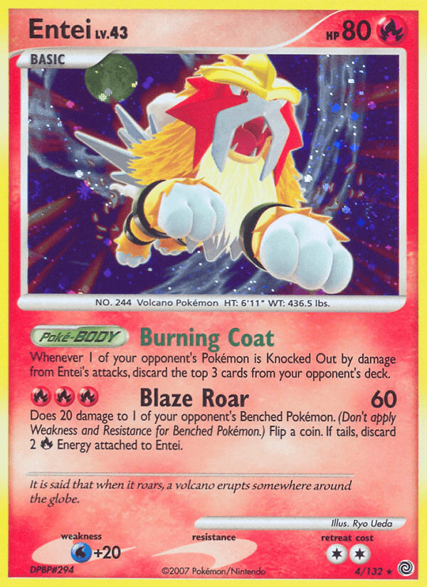 Diamond & Pearl: Secret Wonders, Fire, Holo Rare, Holofoil, Reverse Holofoil, Water[+20] Entei (4/132) [Diamond & Pearl: Secret Wonders] - Trading Card World