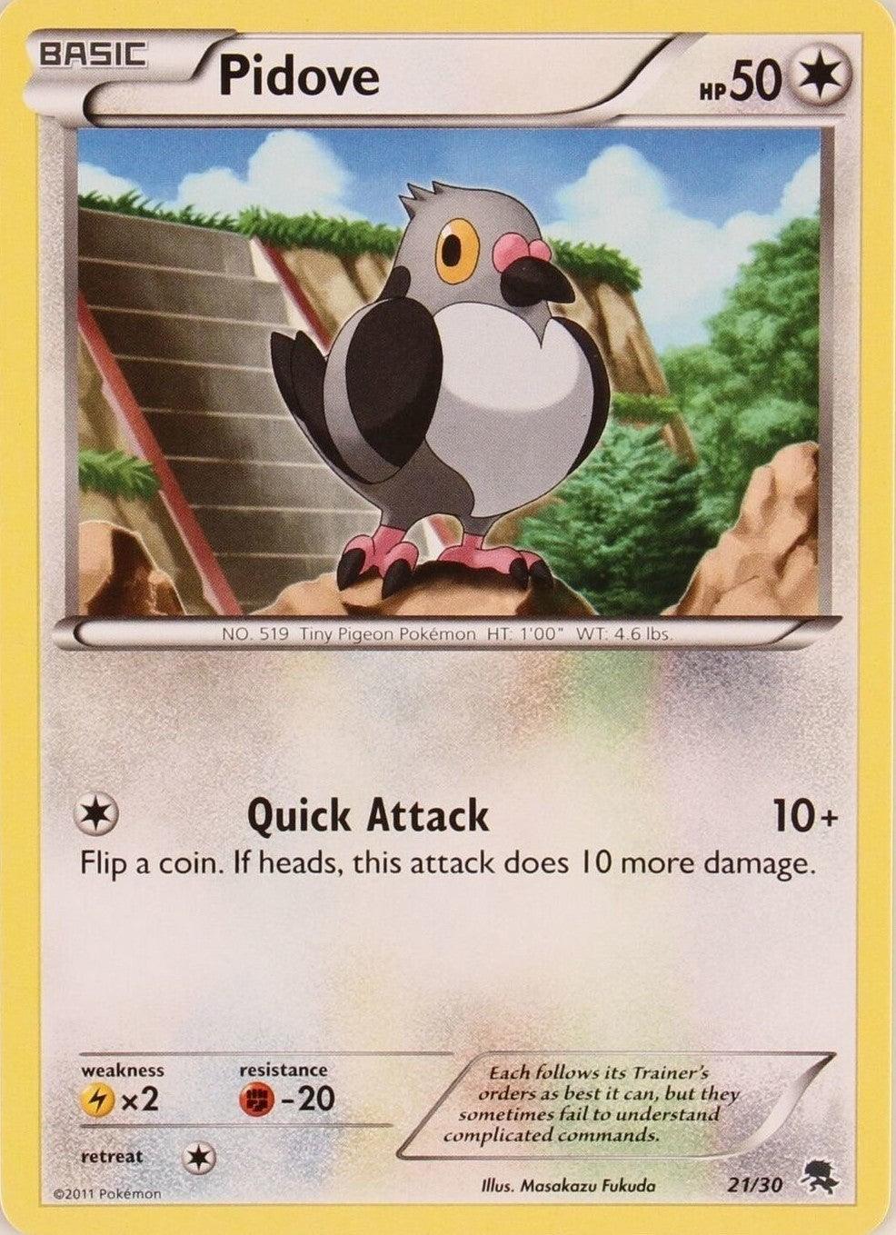 21, Black & White: Trainer Kit - Zoroark, Colorless, Fightning[-20], Lightning[×2], Normal, Promo Pidove (21/30) [Black & White: Trainer Kit - Zoroark] - Trading Card World