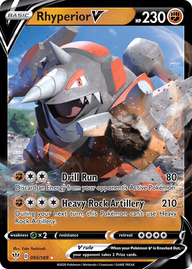 095, Fighting, Grass[×2], Holofoil, Sword & Shield: Darkness Ablaze, Ultra Rare Rhyperior V (095/189) [Sword & Shield: Darkness Ablaze] - Trading Card World