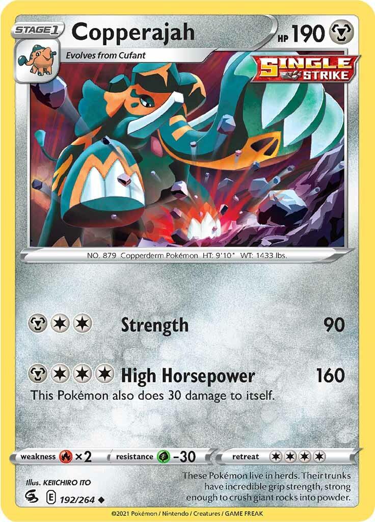 192, Fire [x2], Grass [-30], Metal, Normal, Reverse Holofoil, Sword & Shield: Fusion Strike, Uncommon Copperajah (192/264) [Sword & Shield: Fusion Strike] - Trading Card World