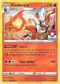 034, Fire, Promo, Reverse Holofoil, Sword & Shield: Base Set, Water[×2] Cinderace (034/202) (League Promo) [Sword & Shield: Base Set] - Trading Card World