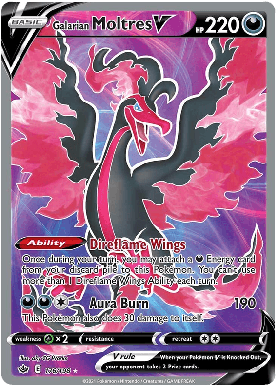 176, Darkness, Grass [x2], Holofoil, Sword & Shield: Chilling Reign, Ultra Rare Galarian Moltres V (176/198) [Sword & Shield: Chilling Reign] - Trading Card World