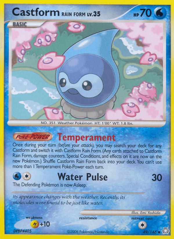 49, Diamond & Pearl: Legends Awakened, Lightning[+10], Normal, Reverse Holofoil, Uncommon, Water Castform Rain Form (49/146) [Diamond & Pearl: Legends Awakened] - Trading Card World