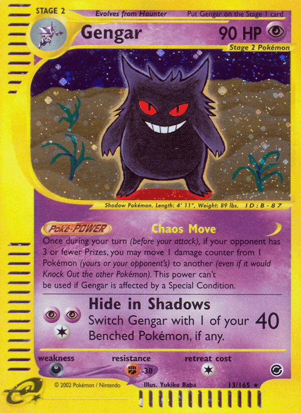 13, Dark[×2], Expedition: Base Set, Fighting[-30], Holo Rare, Holofoil, Psychic, Reverse Holofoil Gengar (13/165) [Expedition: Base Set] - Trading Card World