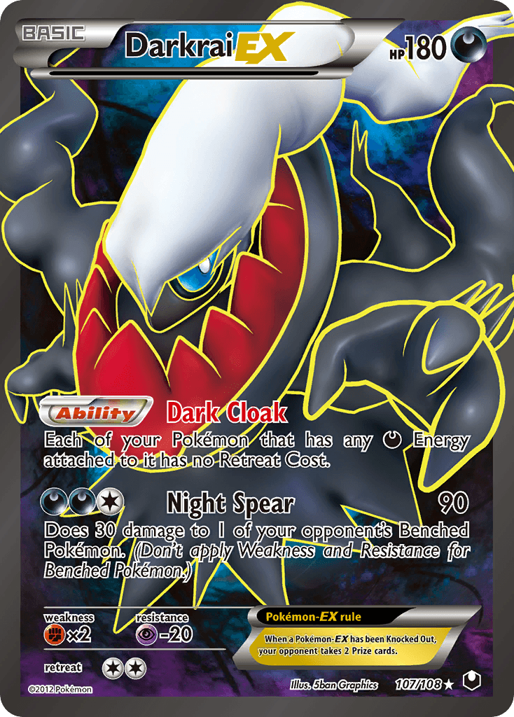 Black & White: Dark Explorers, Darkness, Fighting[×2], Holofoil, Psychic[-20], Ultra Rare Darkrai EX (107/108) [Black & White: Dark Explorers] - Trading Card World