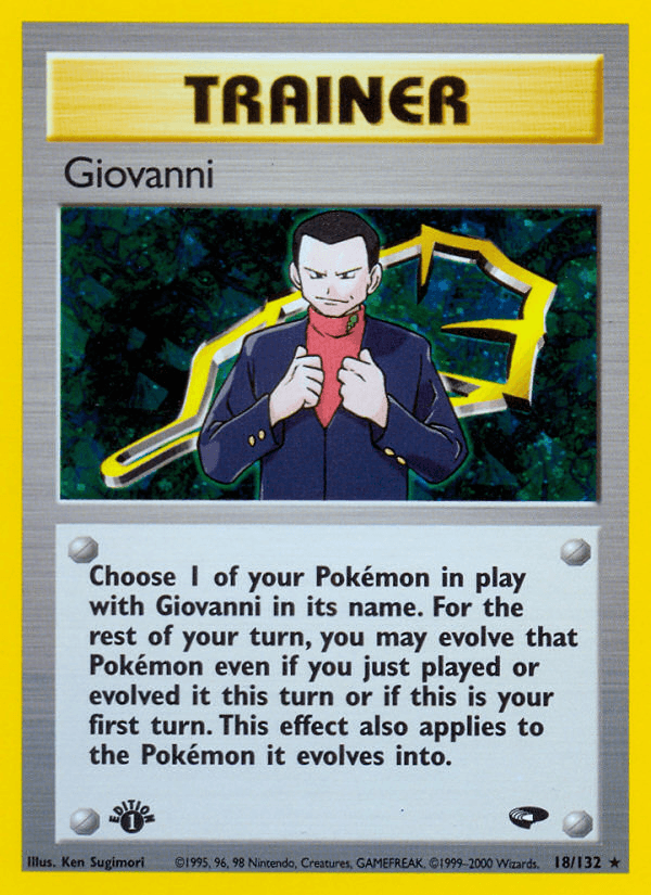 18, 1st Edition Holofoil, Gym Challenge 1st Edition, Holo Rare, Trainer Giovanni (18/132) [Gym Challenge 1st Edition] - Trading Card World