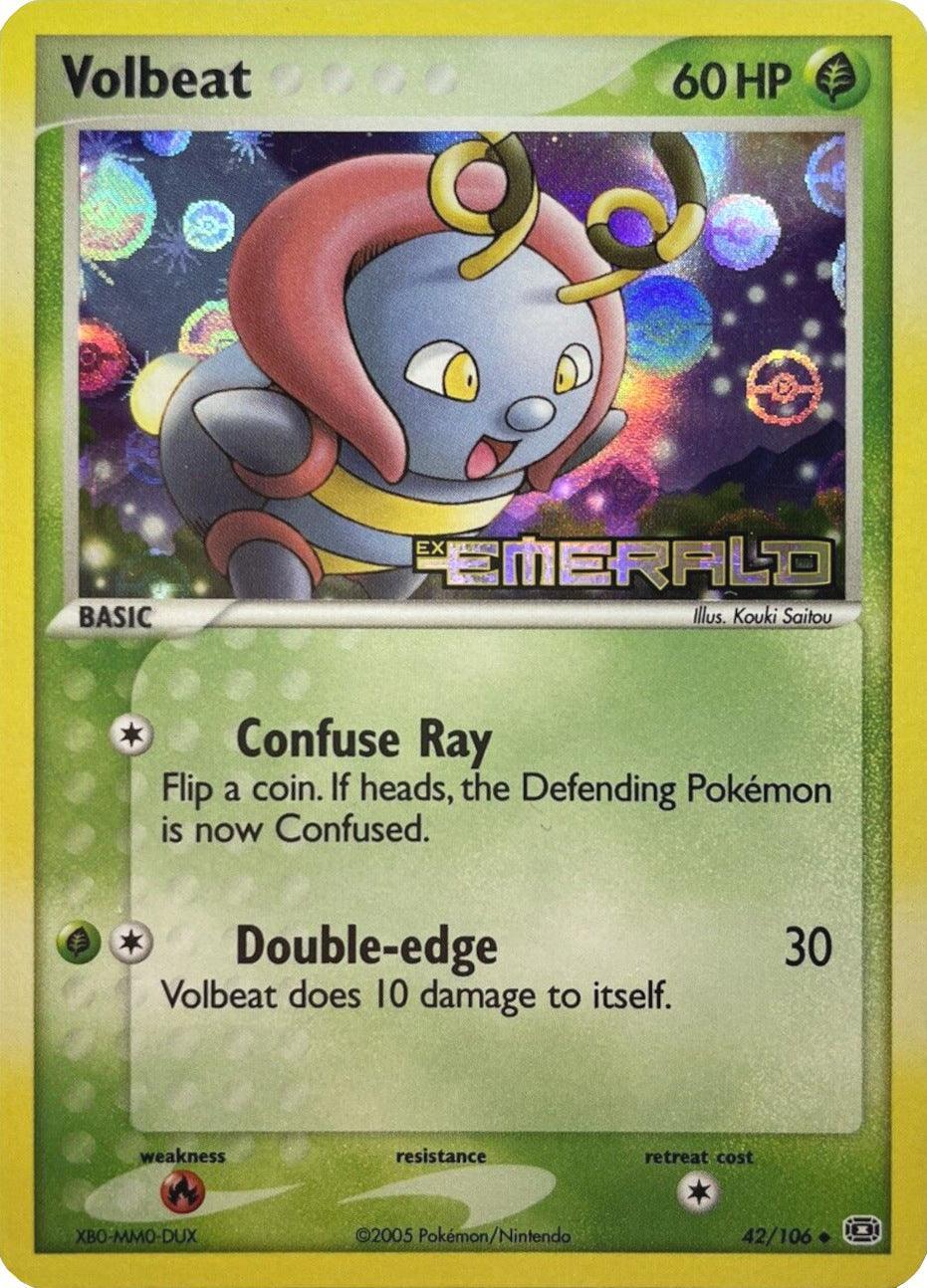 42, EX: Emerald, Fire[×2], Grass, Reverse Holofoil, Uncommon Volbeat (42/106) (Stamped) [EX: Emerald] - Trading Card World