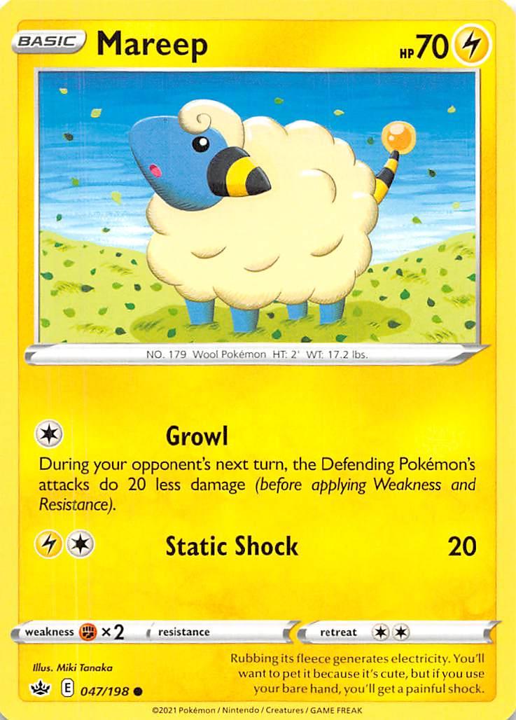 047, Common, Fighting [x2], Lightning, Normal, Reverse Holofoil, Sword & Shield: Chilling Reign Mareep (047/198) [Sword & Shield: Chilling Reign] - Trading Card World