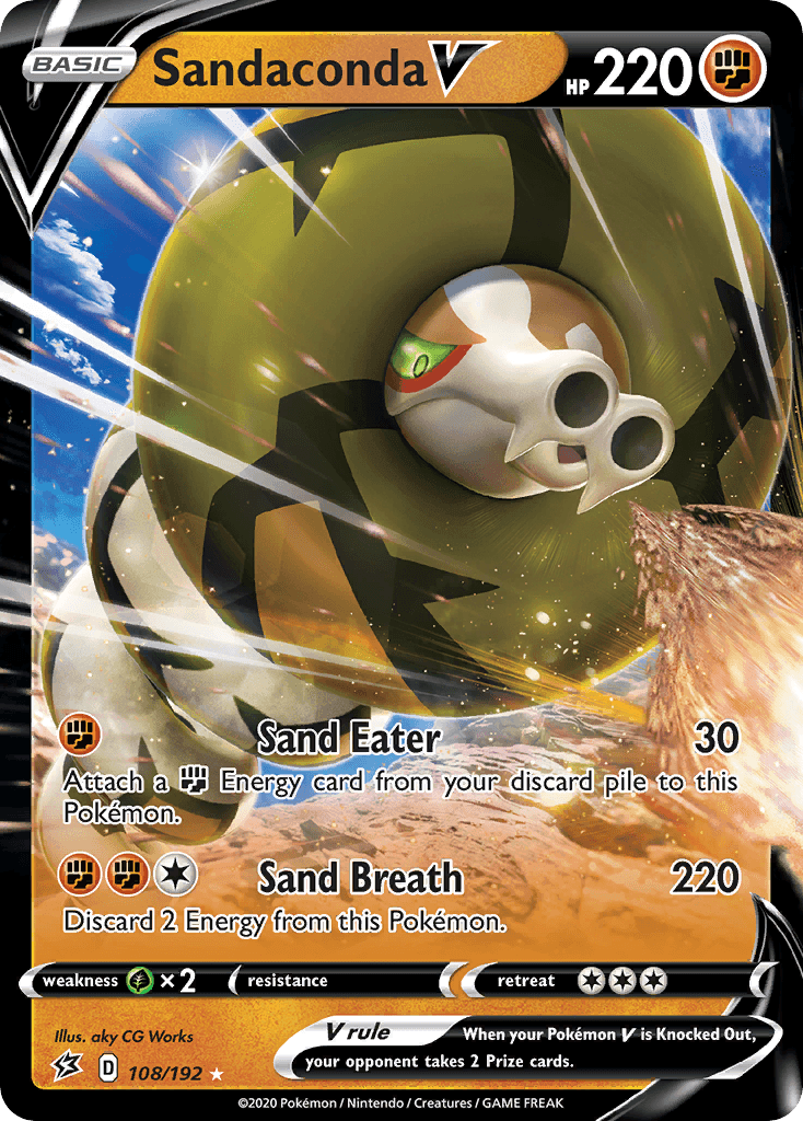 108, Fighting, Grass[×2], Holofoil, Sword & Shield: Rebel Clash, Ultra Rare Sandaconda V (108/192) [Sword & Shield: Rebel Clash] - Trading Card World