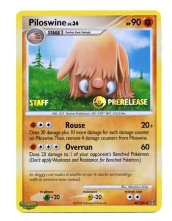 46, Fighting, Grass[+20], Lightning[-20], Nintendo: Black Star Promos, Normal, Promo Piloswine (46/100) (Staff Prerelease Promo) [Nintendo: Black Star Promos] - Trading Card World