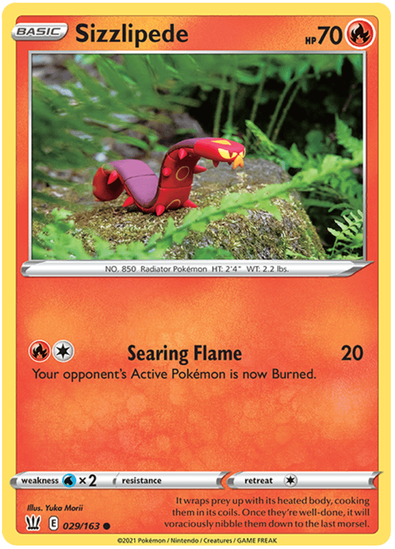 029, Common, Fire, Normal, Reverse Holofoil, Sword & Shield: Battle Styles, Water[×2] Sizzlipede (029/163) [Sword & Shield: Battle Styles] - Trading Card World