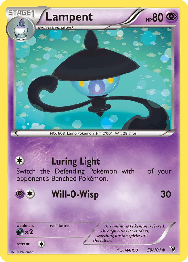 59, Black & White: Noble Victories, Darkness[×2], Normal, Psychic, Reverse Holofoil, Uncommon Lampent (59/101) [Black & White: Noble Victories] - Trading Card World