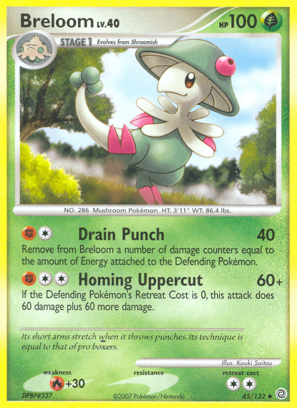 45, Diamond & Pearl: Secret Wonders, Fire[+30], Grass, Normal, Reverse Holofoil, Uncommon Breloom (45/132) [Diamond & Pearl: Secret Wonders] - Trading Card World