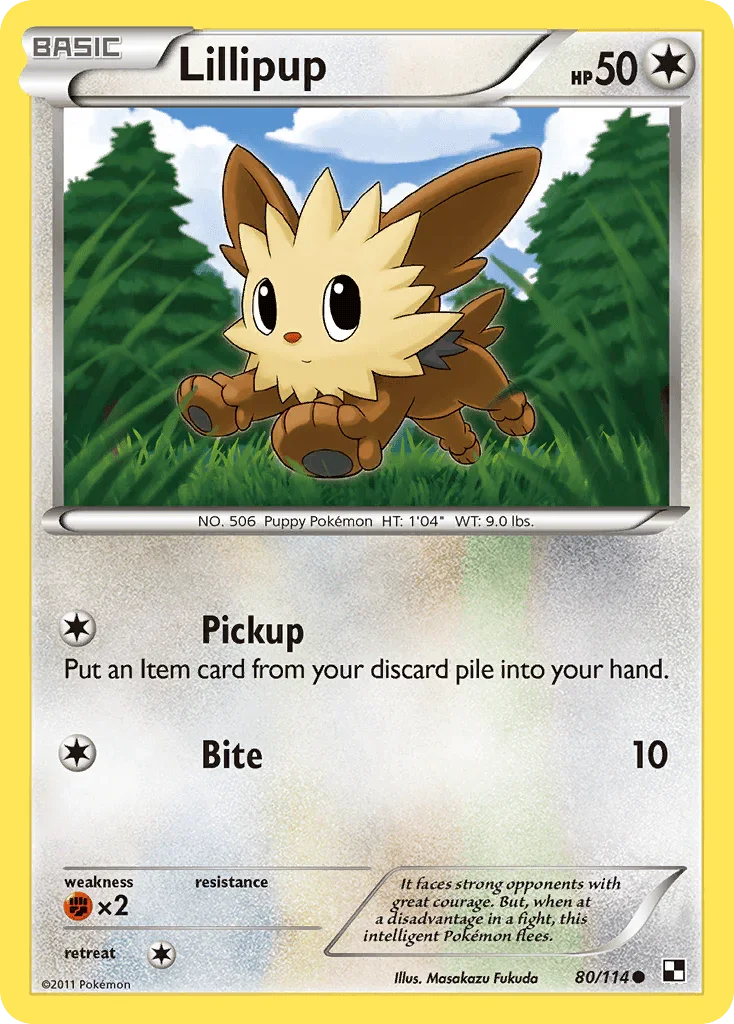 80, Black & White: Base Set, Colorless, Common, Fighting[×2], Normal, Reverse Holofoil Lillipup (80/114) [Black & White: Base Set] - Trading Card World