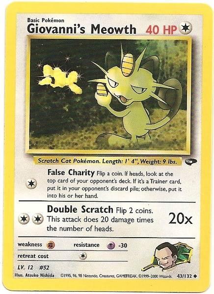 43, Colorless, Fighting[×2], Gym Challenge Unlimited, Normal, Psychic[-30], Uncommon Giovanni's Meowth (43/132) [Gym Challenge Unlimited] - Trading Card World