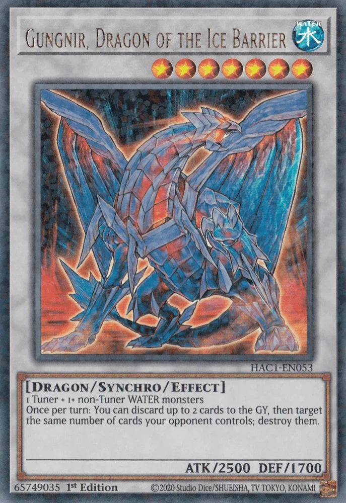 1st Edition, Hidden Arsenal: Chapter 1, Parallel Rare, Synchro/Effect Monster, Warrior, Water Gungnir, Dragon of the Ice Barrier (Duel Terminal) [HAC1-EN053] Parallel Rare - Trading Card World
